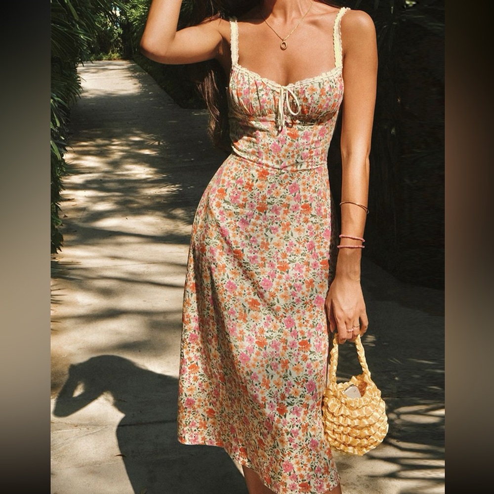 Commense floral trim midi dress XL